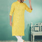 Kurta Pyjama Georgette Yellow Embroidered Mens