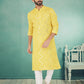 Kurta Pyjama Georgette Yellow Embroidered Mens