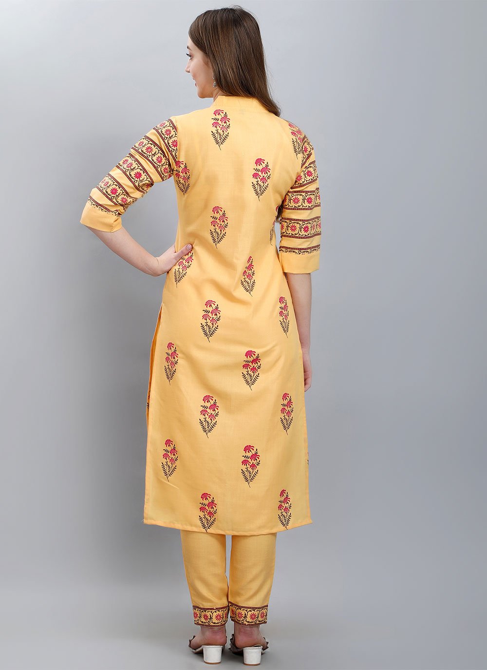 Party Wear Kurti Cotton Yellow Booti Kurtis