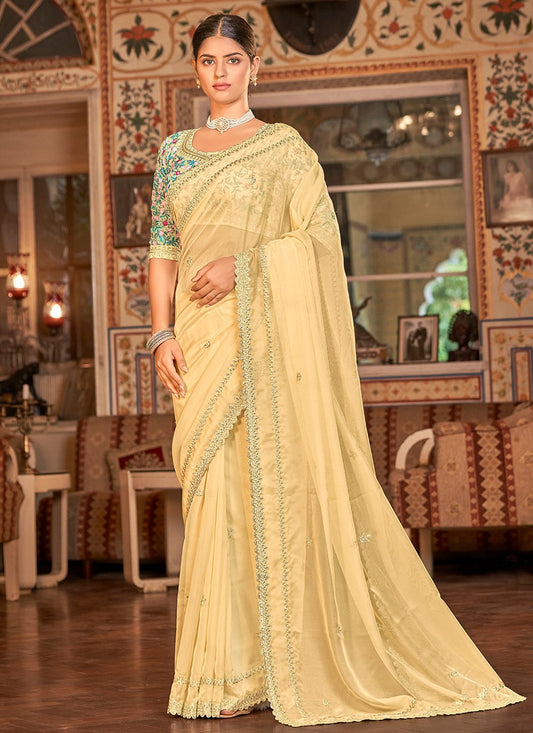 Classic Organza Yellow Thread Saree