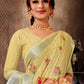 Contemporary Linen Tissue Yellow Embroidered Saree