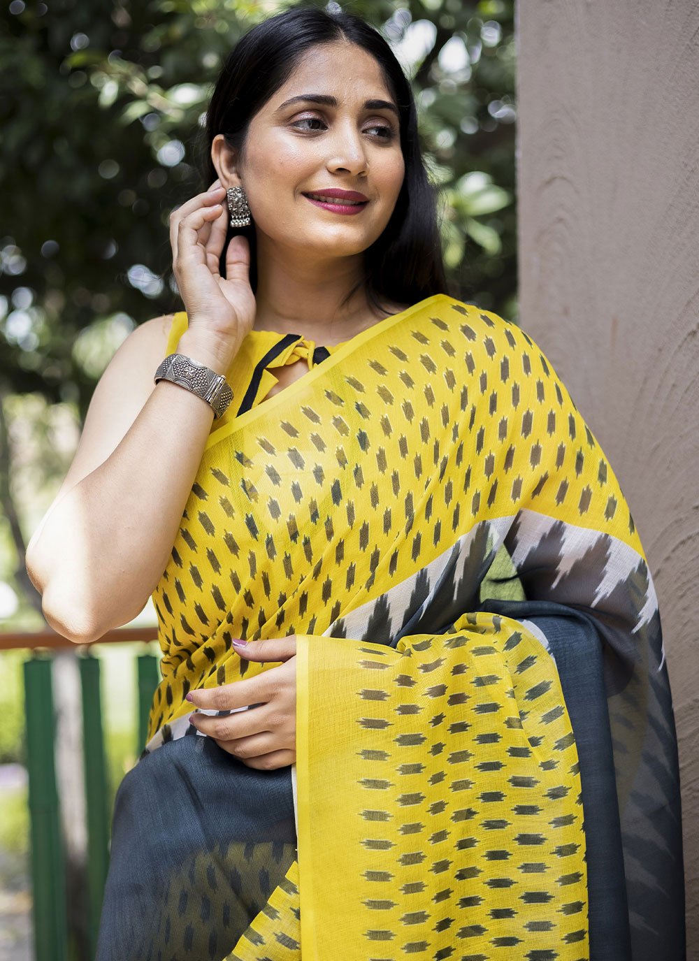 Classic Cotton Yellow Digital Print Saree