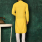 Kurta Pyjama Cotton Yellow Chikankari Work Mens