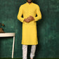 Kurta Pyjama Cotton Yellow Chikankari Work Mens