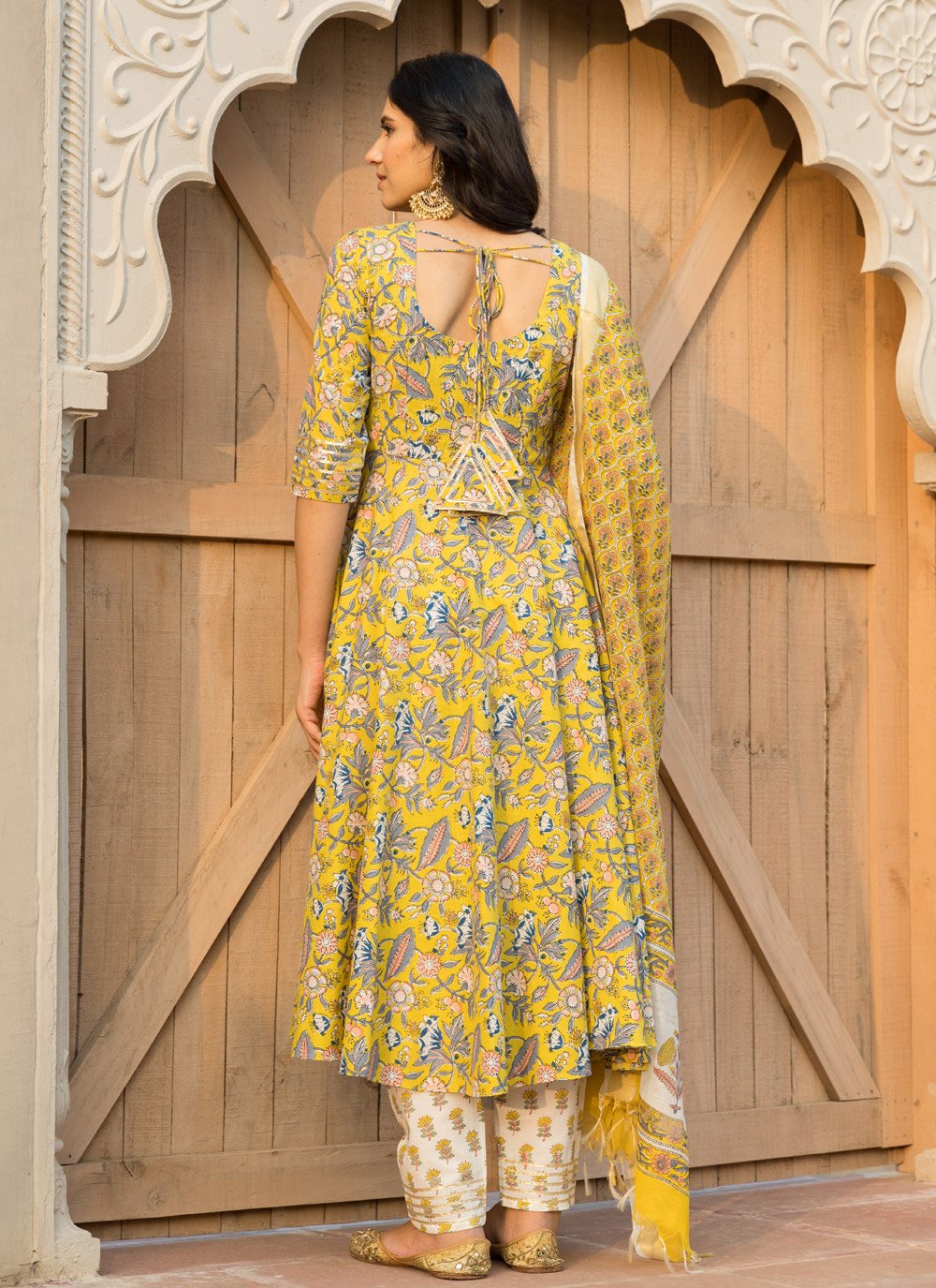 Pant Style Suit Cotton Yellow Lace Salwar Kameez