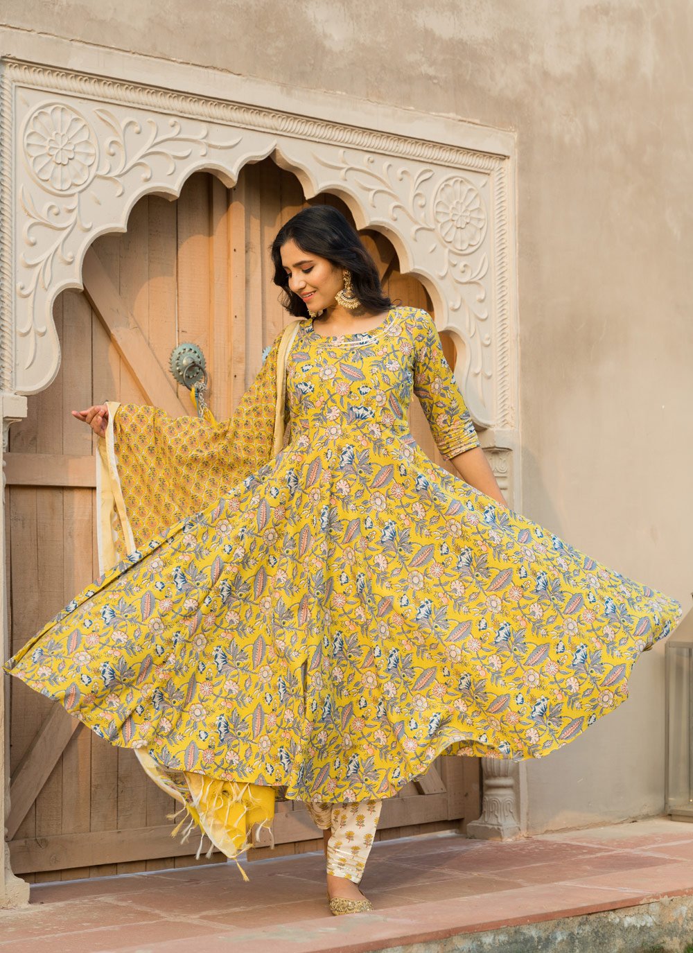 Pant Style Suit Cotton Yellow Lace Salwar Kameez