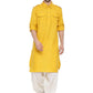 Kurta Pyjama Cotton Yellow Plain Mens