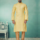 Kurta Pyjama Cotton Yellow Plain Mens