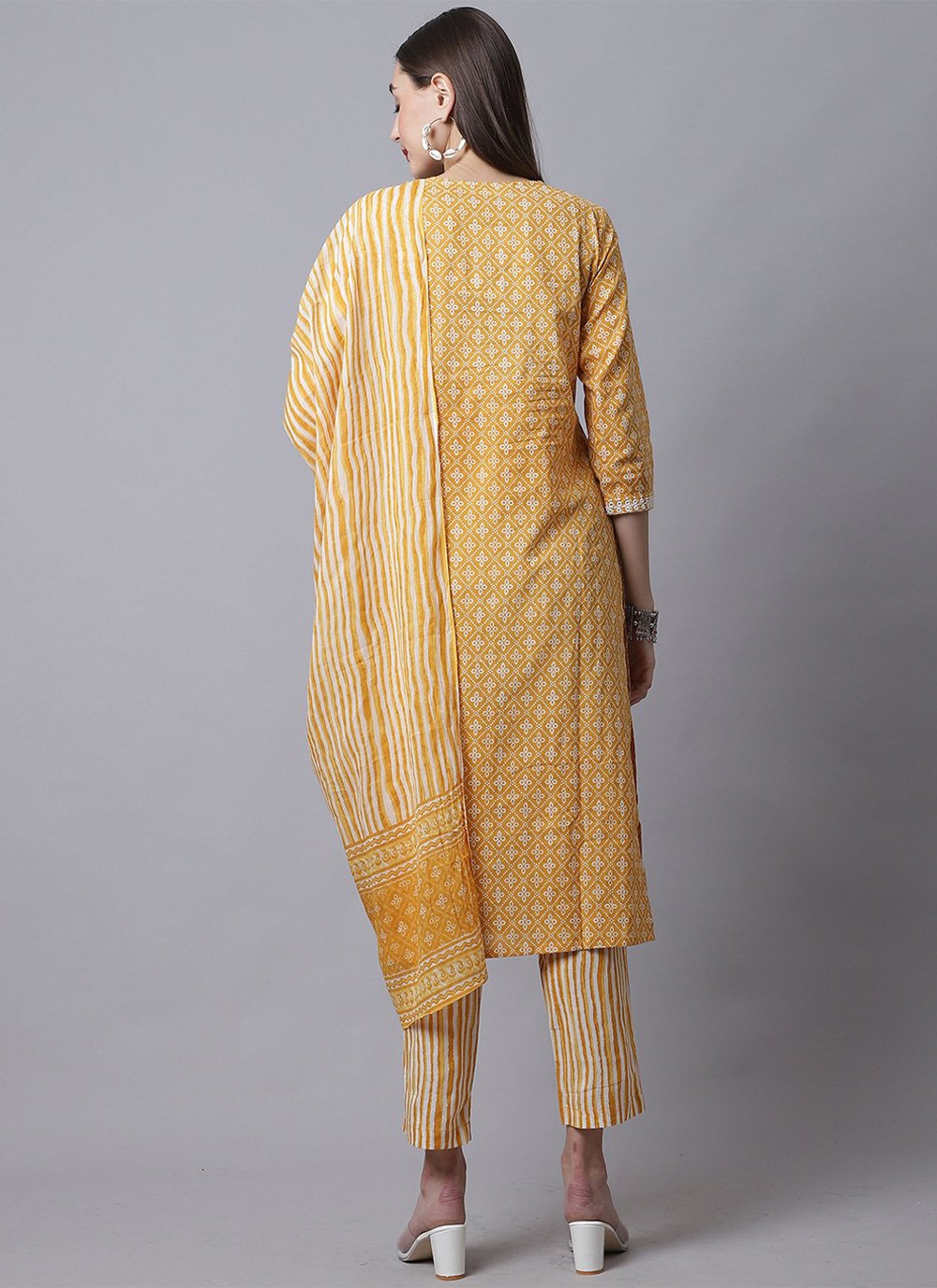 Salwar Suit Cotton Yellow Embroidered Salwar Kameez