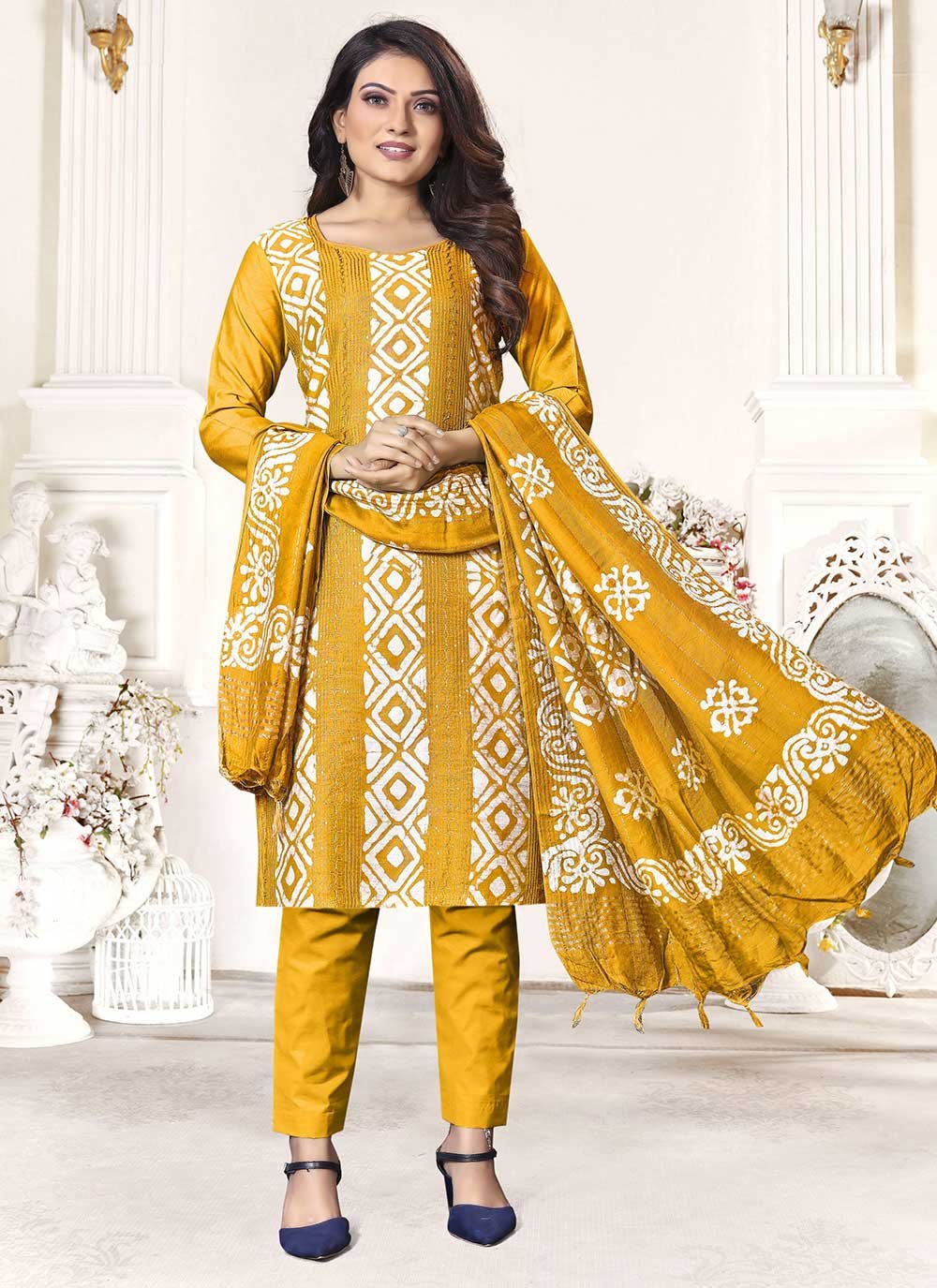 Salwar Suit Cotton Yellow Print Salwar Kameez