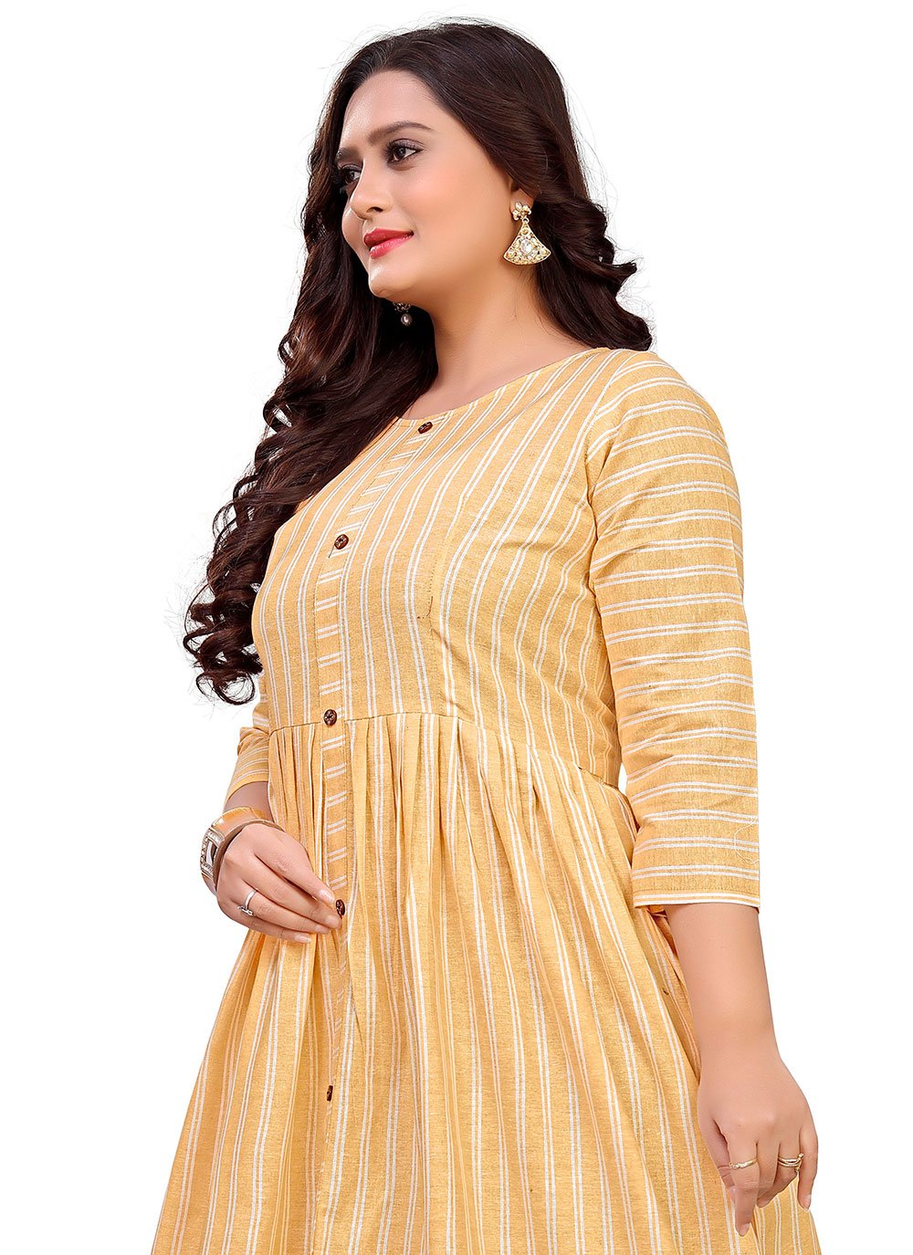 Gown Cotton Yellow Strips Print Gown