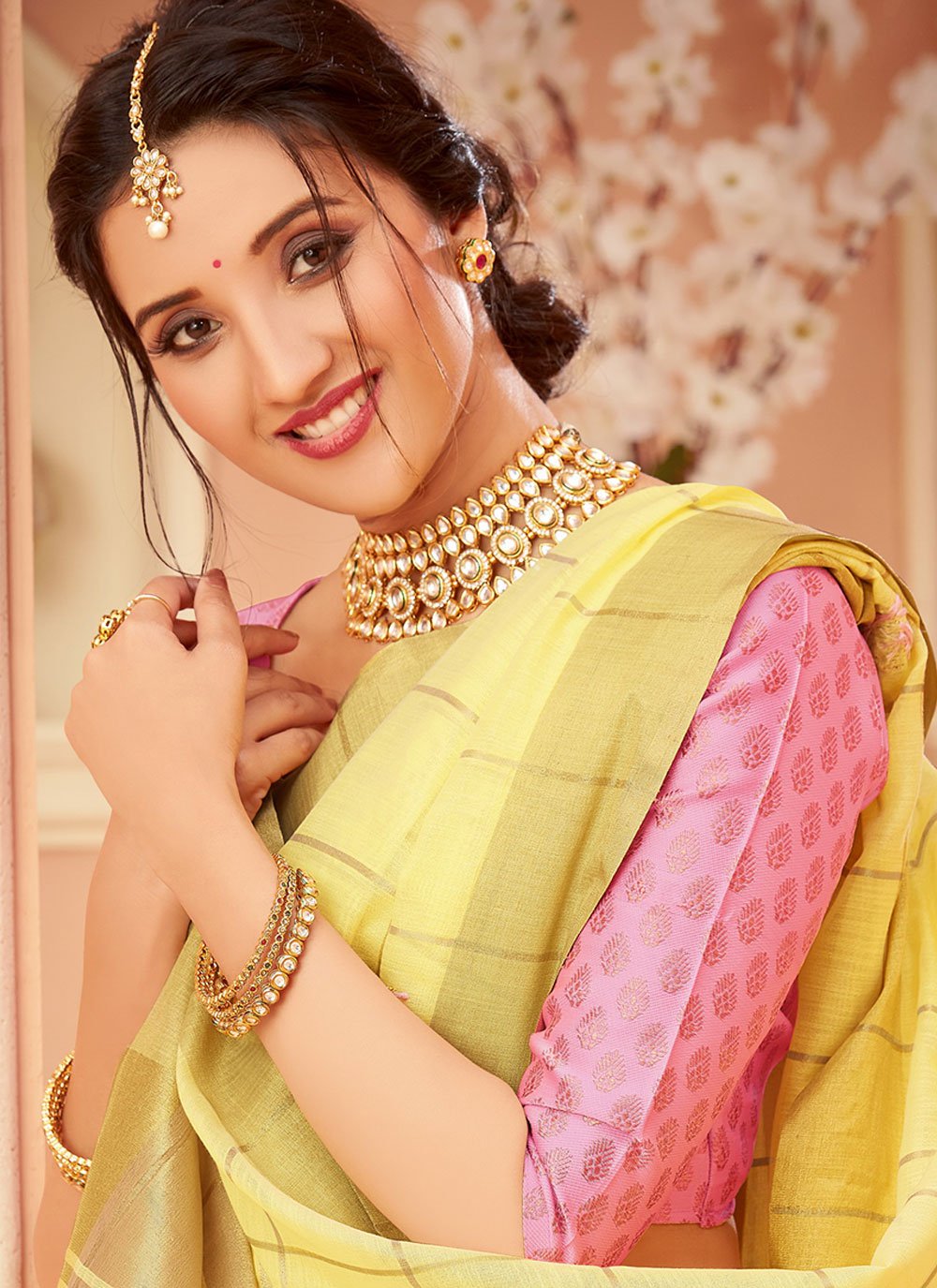 Trendy Saree Cotton Yellow Khatli Work Saree