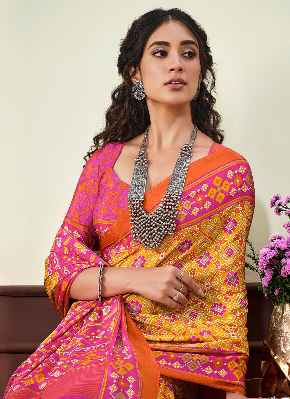 Contemporary Crepe Silk Yellow Print Saree