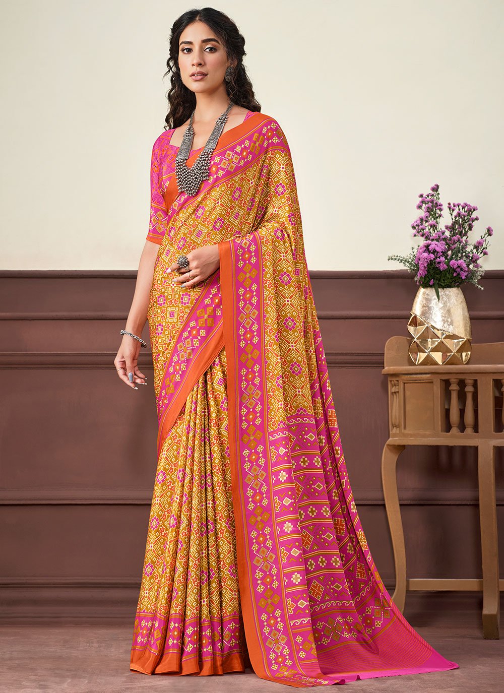 Contemporary Crepe Silk Yellow Print Saree