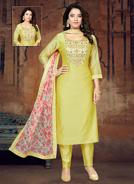 Salwar Suit Silk Yellow Crystals Salwar Kameez