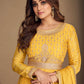 Designer Gown Chinon Silk Yellow Embroidered Gown