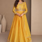 Designer Gown Chinon Silk Yellow Embroidered Gown