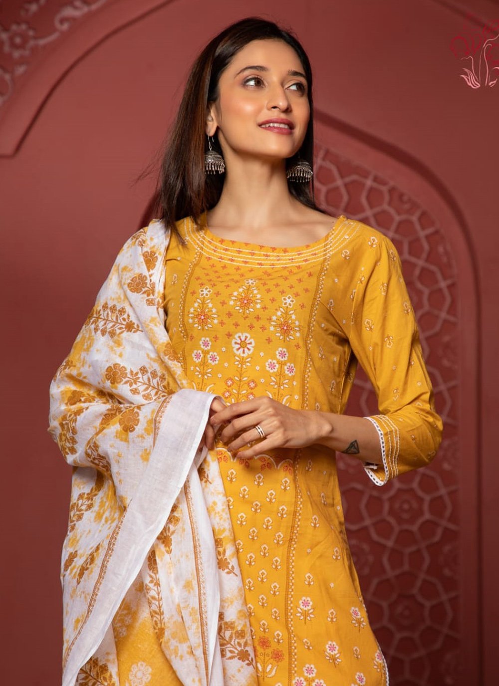 Designer Kurti Cotton Yellow Fancy Work Kurtis