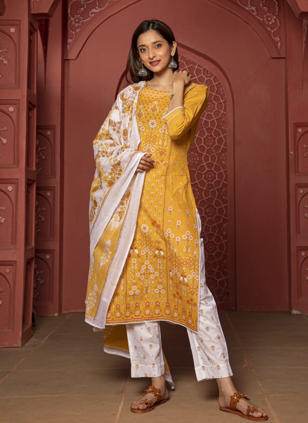 Designer Kurti Cotton Yellow Fancy Work Kurtis