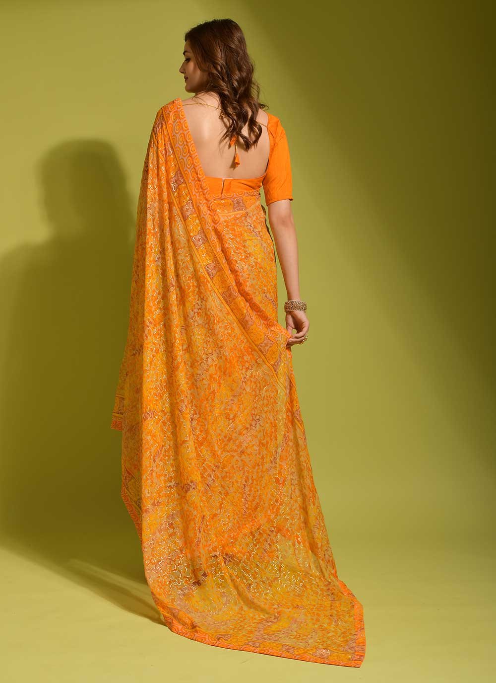 Classic Georgette Yellow Digital Print Saree