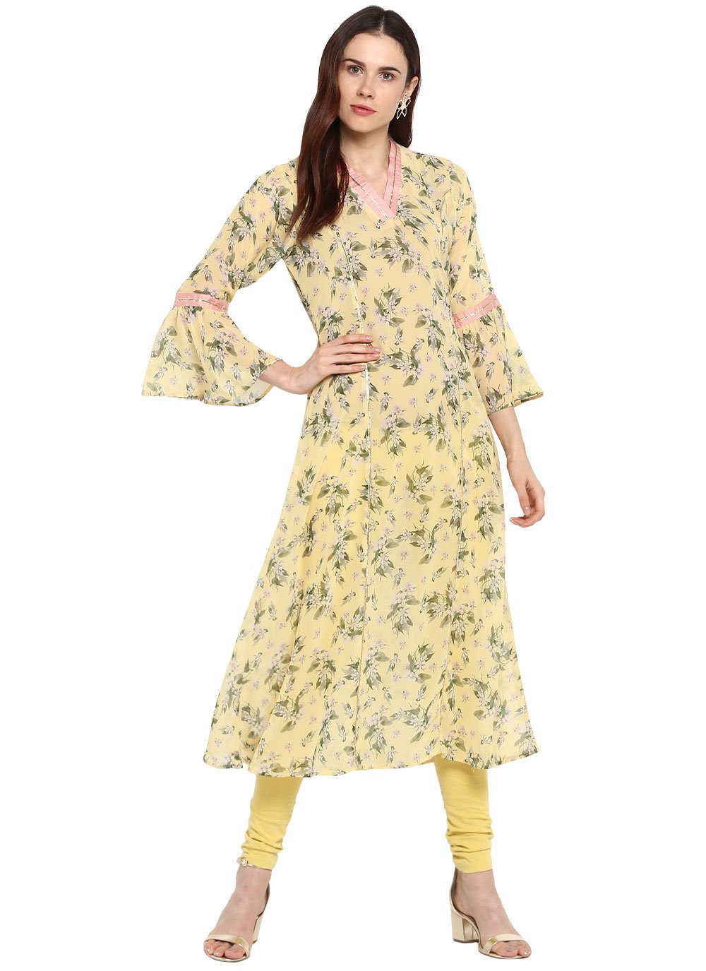 Casual Kurti Georgette Yellow Digital Print Kurtis