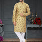 Kurta Pyjama Silk Yellow Digital Print Mens
