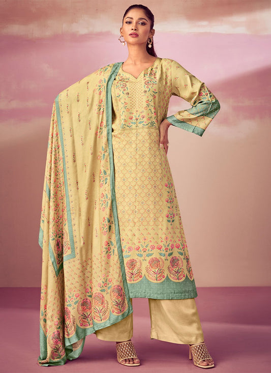 Salwar Suit Pashmina Yellow Digital Print Salwar Kameez