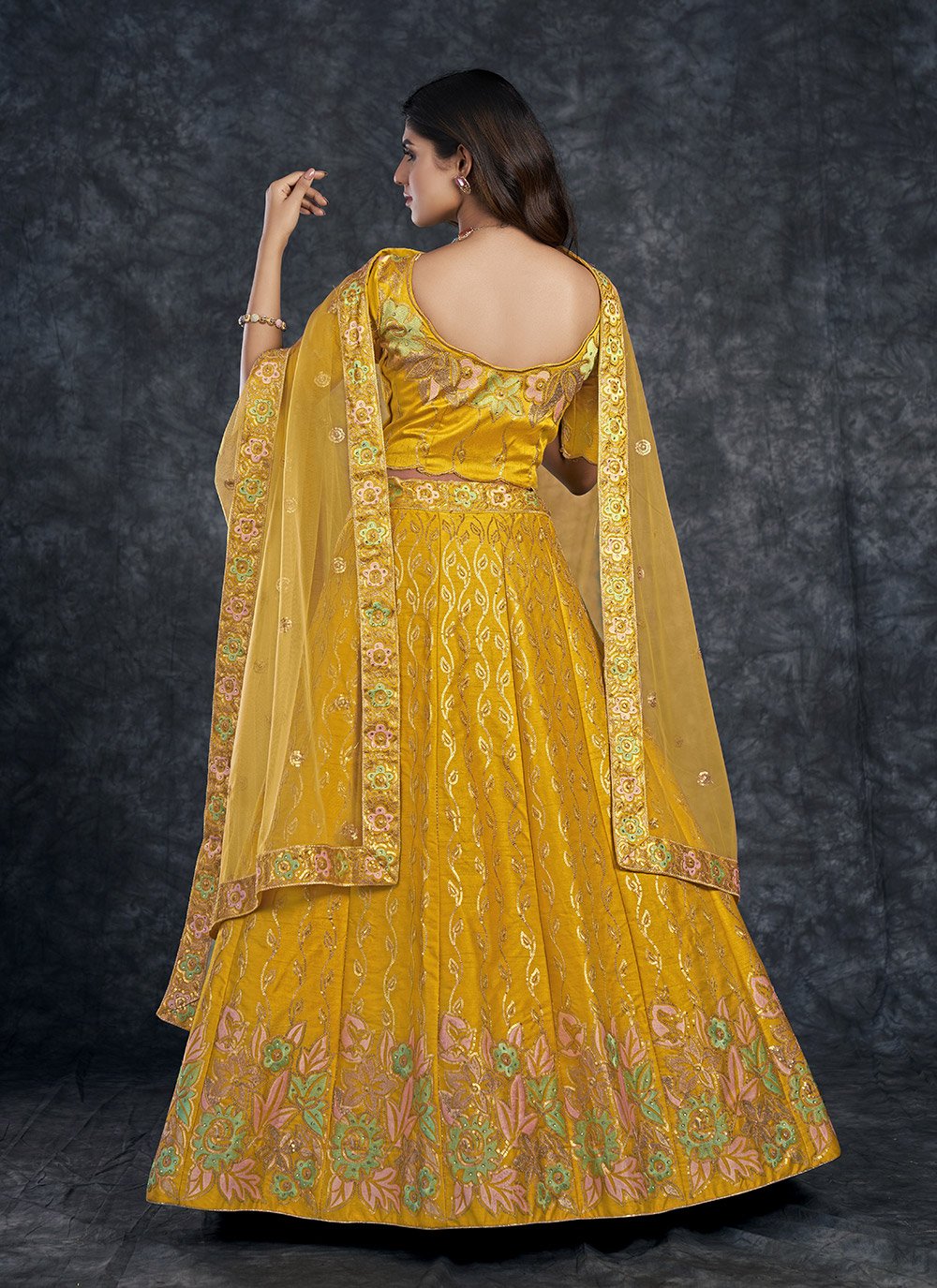 A Line Lehenga Silk Yellow Dimond Lehenga Choli