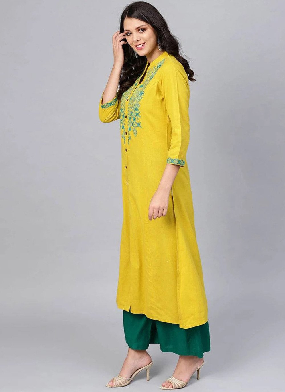 Casual Kurti Rayon Yellow Embroidered Kurtis