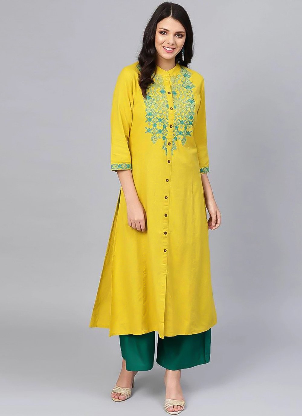 Casual Kurti Rayon Yellow Embroidered Kurtis