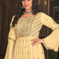 Salwar Suit Faux Georgette Yellow Embroidered Salwar Kameez