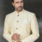 Kurta Pyjama Silk Yellow Embroidered Mens