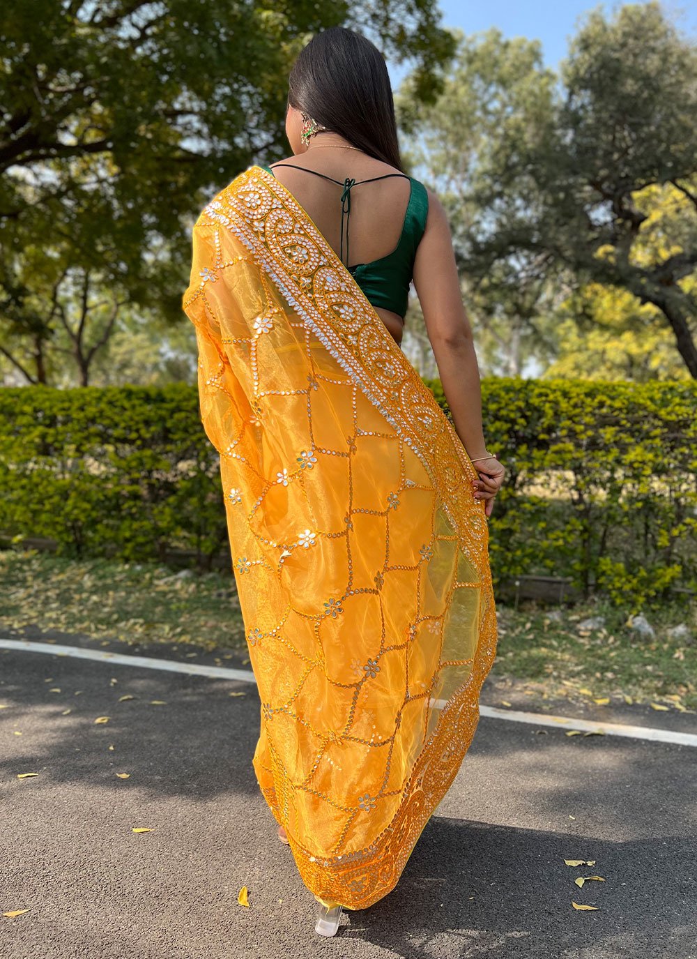 Classic Organza Yellow Embroidered Saree