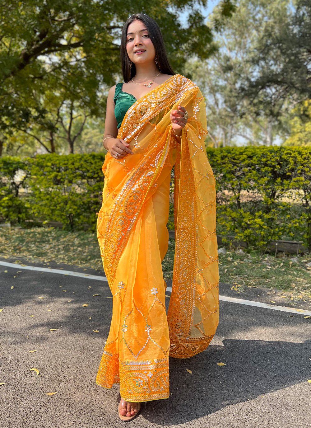 Classic Organza Yellow Embroidered Saree