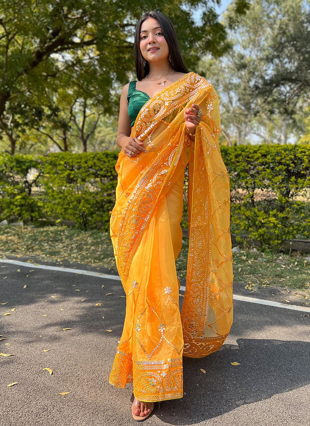 Classic Organza Yellow Embroidered Saree