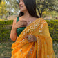 Classic Organza Yellow Embroidered Saree