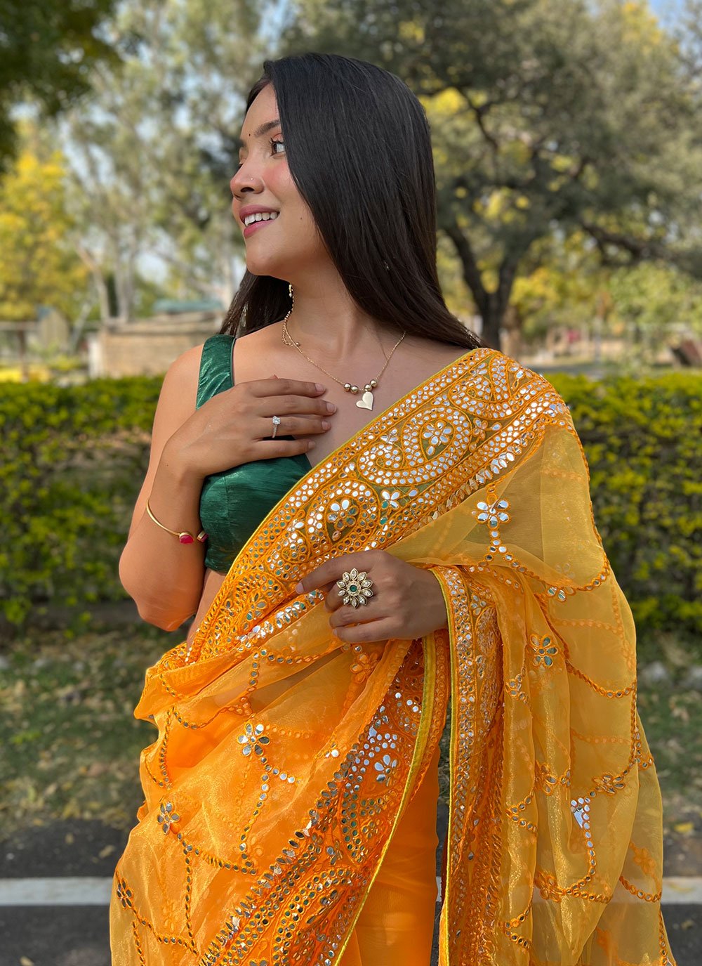 Classic Organza Yellow Embroidered Saree