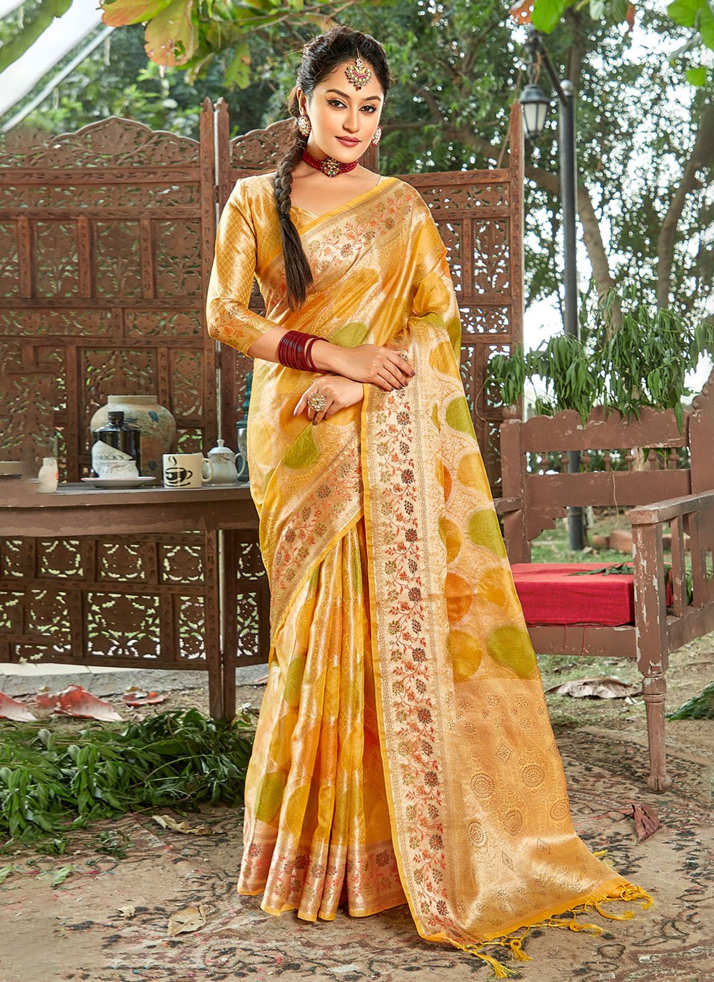 Trendy Saree Organza Yellow Embroidered Saree