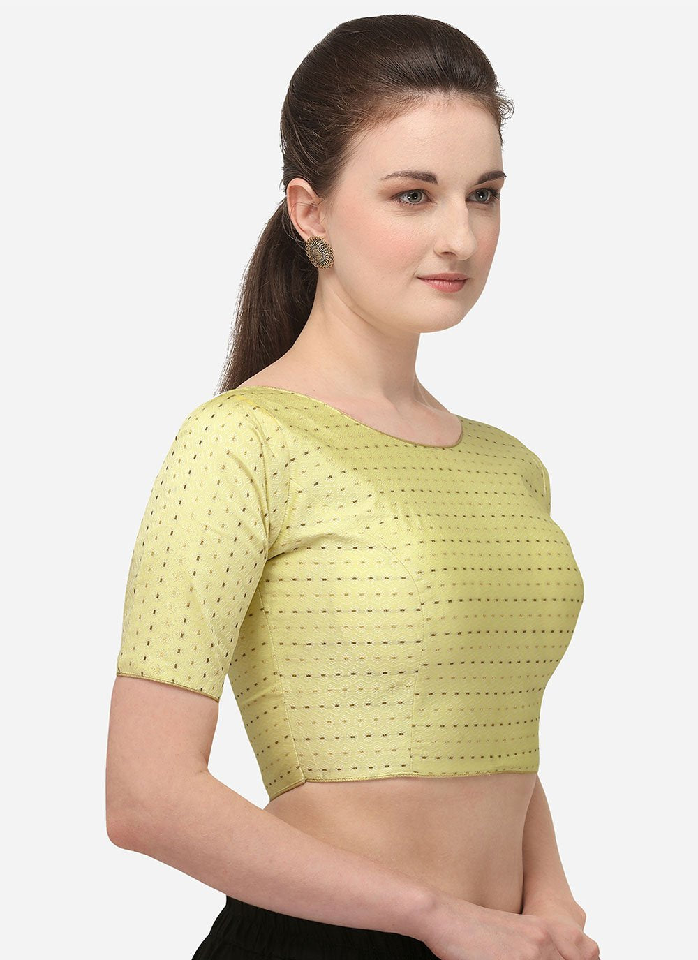 Designer Blouse Jacquard Yellow Embroidered Blouse