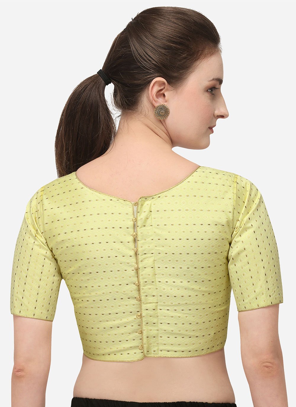 Designer Blouse Jacquard Yellow Embroidered Blouse