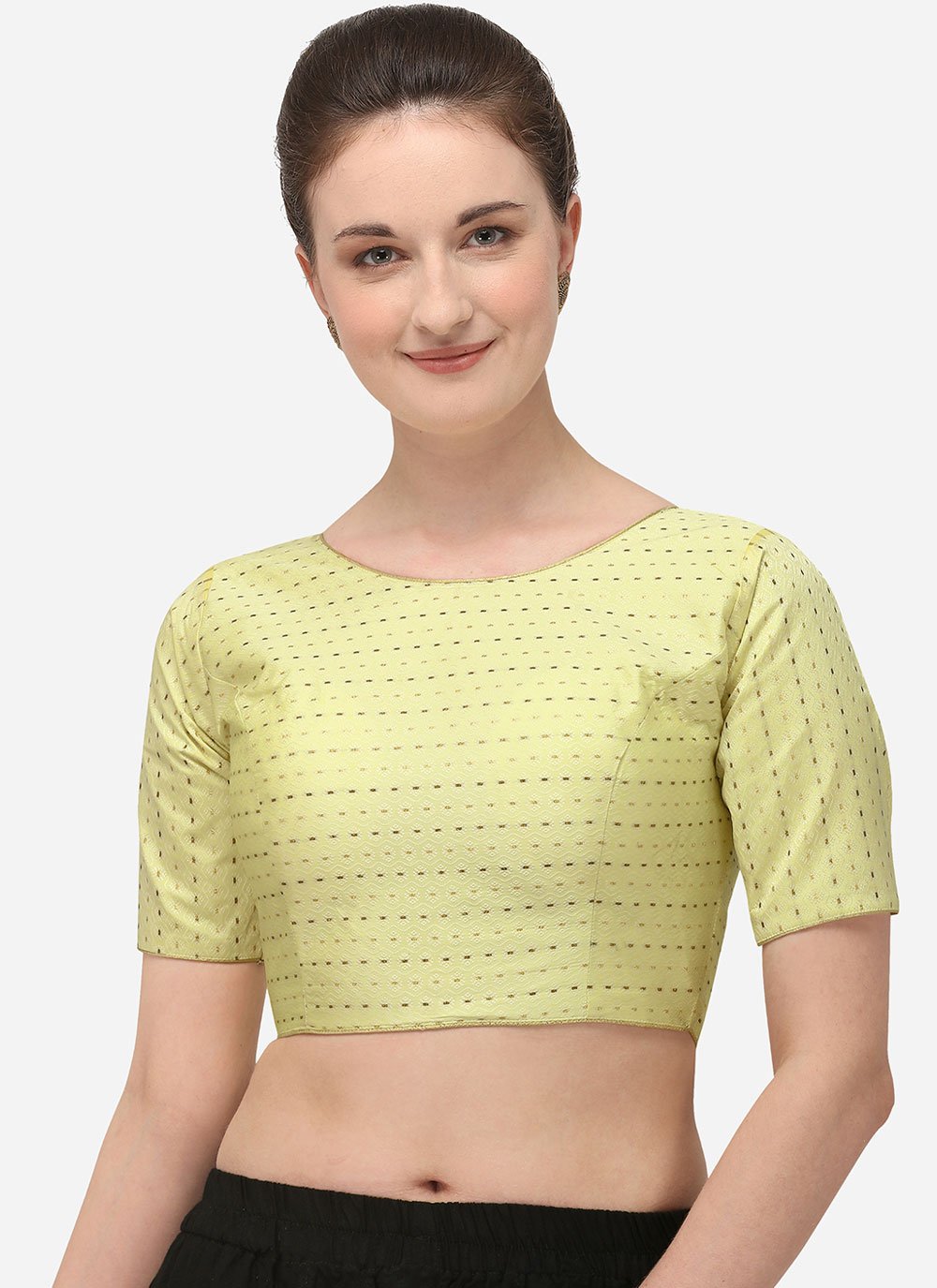 Designer Blouse Jacquard Yellow Embroidered Blouse