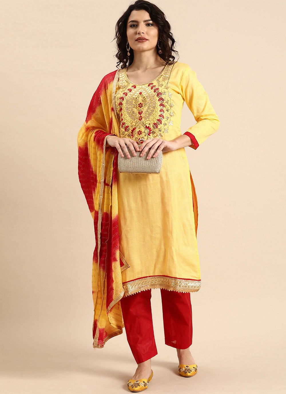 Salwar Suit Cotton Yellow Embroidered Salwar Kameez