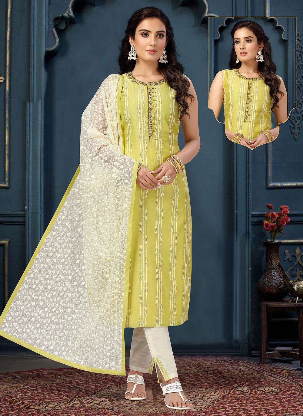 Salwar Suit Silk Yellow Embroidered Salwar Kameez