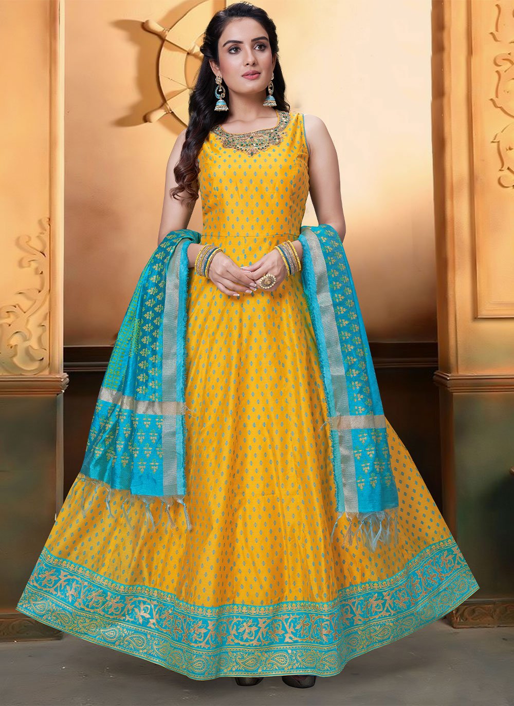 Trendy Suit Silk Yellow Embroidered Salwar Kameez