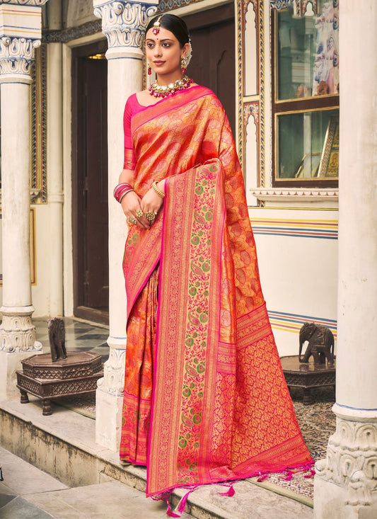 Traditional Saree Kanjivaram Silk Yellow Embroidered Saree