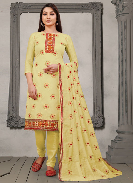 Trendy Suit Chanderi Cotton Yellow Embroidered Salwar Kameez