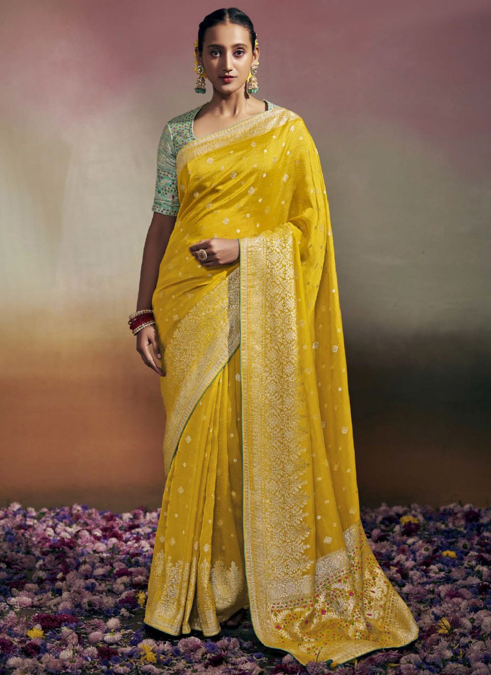 Trendy Saree Faux Georgette Yellow Embroidered Saree