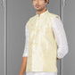Nehru Jackets Linen Silk Yellow Embroidered Mens