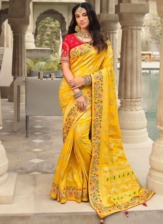 Trendy Saree Silk Yellow Embroidered Saree