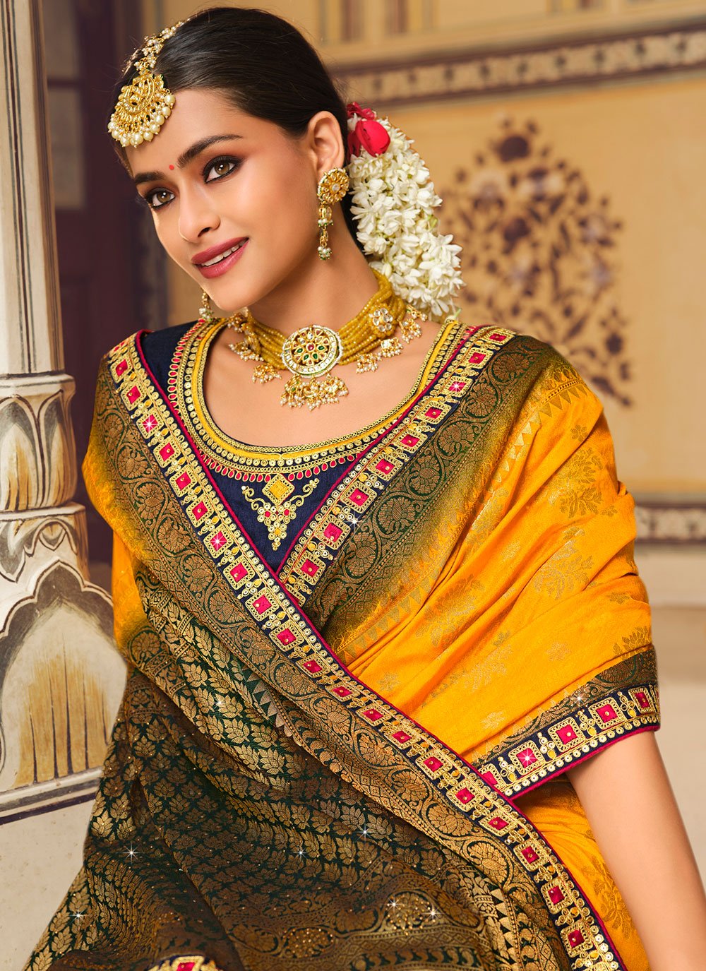 Classic Fancy Fabric Yellow Embroidered Saree